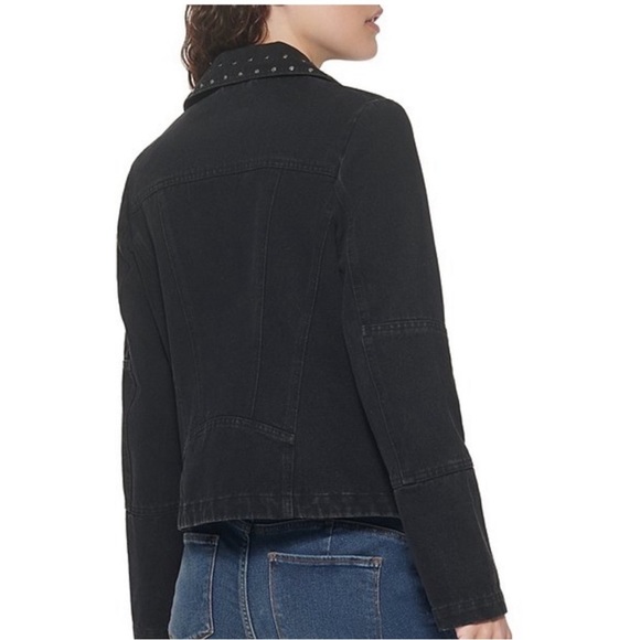 DKNY Studded Denim Moto Asymmetrical Zipper Jacket Size Medium NWT Black - Picture 4 of 8